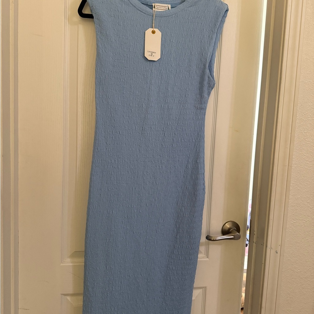 Love Riche Light Blue Textured Midi Dress